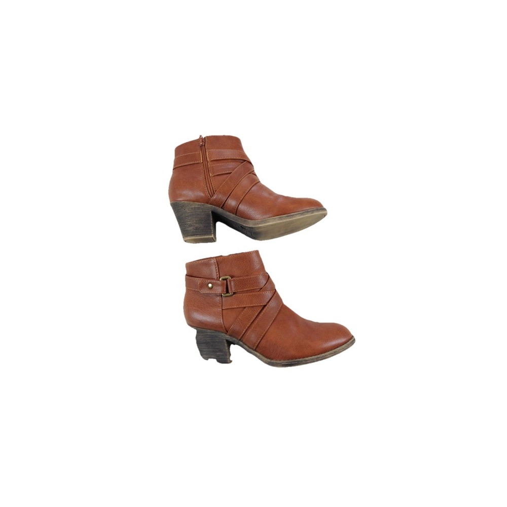 American Eagle Brown Side Zip Ankle Boot With Buckle Straps‎ Women's Size 10